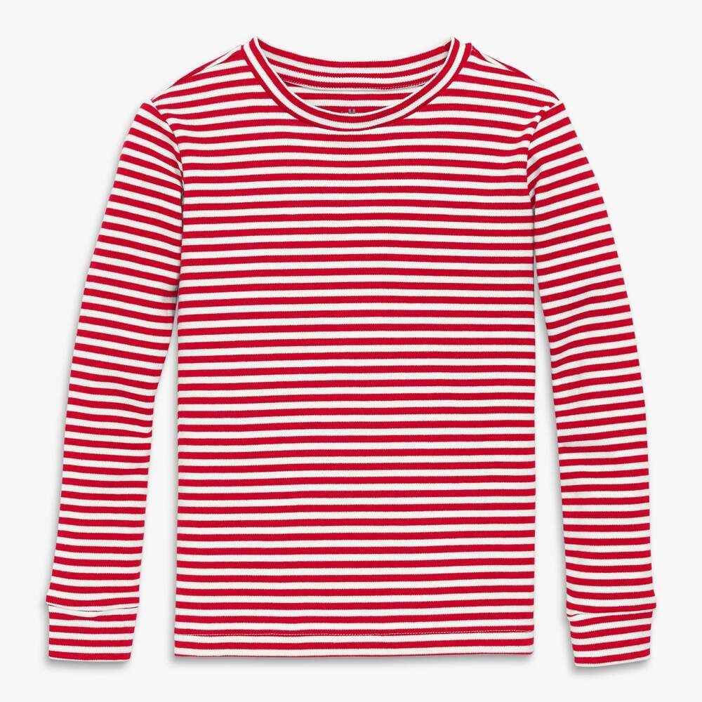 Primary Kids organic long sleeve PJ top in stripe Size 6cherry-ivory-mini-stripe